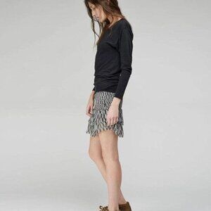 Isabel Marant Étoile Zelia 100% Silk Ruffle Mini Skirt Chevron Print Designer Si